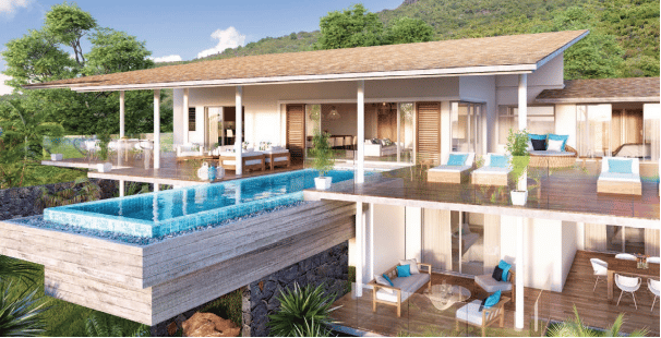 Aspect final avec piscine et terrasse : Villa luxueuse à vendre île Maurice